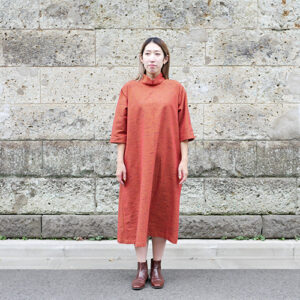 久留米絣ロールカラーワンピース