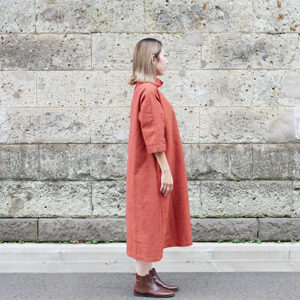 久留米絣ロールカラーワンピース