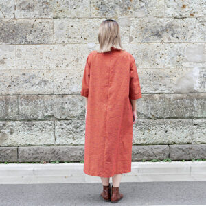 久留米絣ロールカラーワンピース