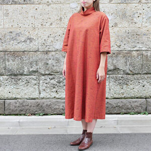 久留米絣ロールカラーワンピース