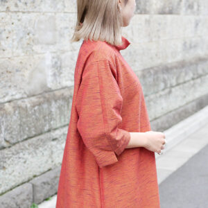 久留米絣ロールカラーワンピース