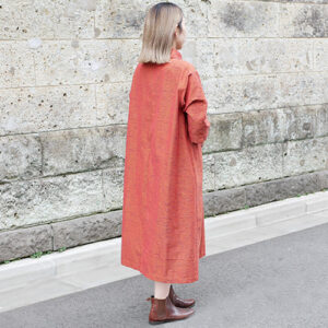 久留米絣ロールカラーワンピース