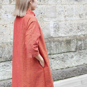 久留米絣ロールカラーワンピース