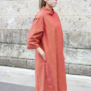 久留米絣ロールカラーワンピース