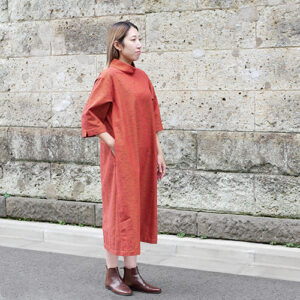 久留米絣ロールカラーワンピース