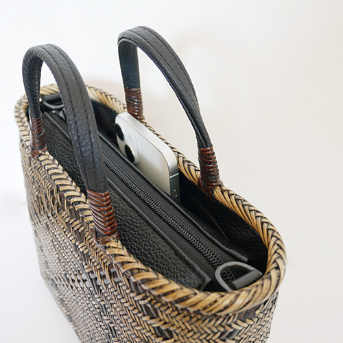 P1260896 籐 交色波網代編みバッグ2WAY