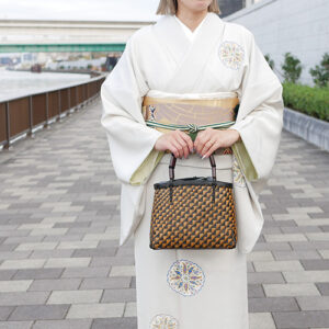 竹連弾網代編みバッグ