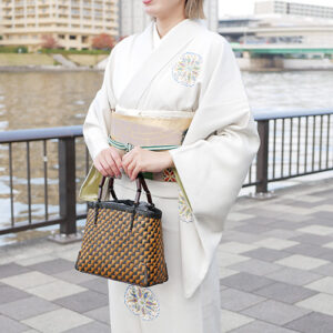 竹連弾網代編みバッグ