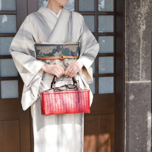 網代編み 竹カゴバッグ・レッド